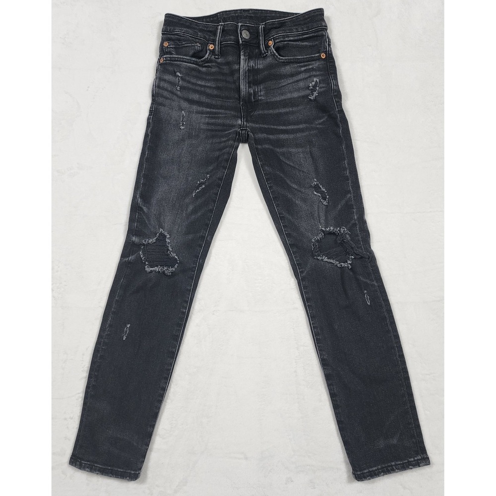 American Eagle Jeans Men Size 26x28 Black Slim AirFlex+ Distressed Stretch Denim